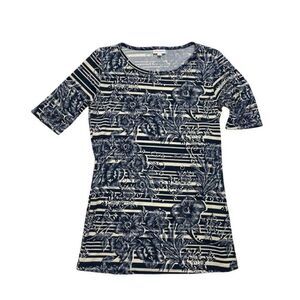 LuLaRoe Gigi Blue Cream‎ Floral Stripe Top XS NEW